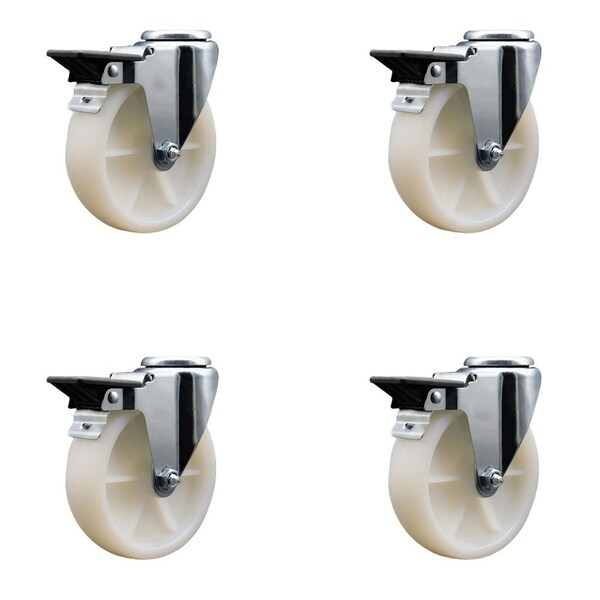 5'' Nylon Wheel Swivel Bolt Hole Caster Set with Posi Lock Brakes, 4PK